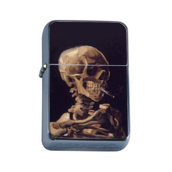 Vincent Van Gogh Skull Smoking Windproof Refillable Flip Top Oil Lighter with Tin Gift Box D-179