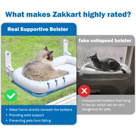 Zakkart Foldable Cat Hammock for Window - Cordless, Embeded Machine Washable Bed, Robust Metal Frame - Cat Window Perch for Large Cats and Kittens (White Bolster Bed, Medium)