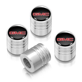 iPick Image for GMC Red Logo in Black on Shining Silver Aluminum Cylinder-Style Tire Valve Stem Caps