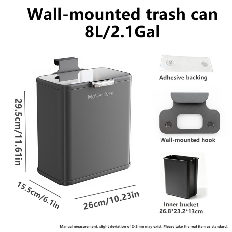 Stainless Steel Kitchen Hanging Trash Can with Lid and Inner