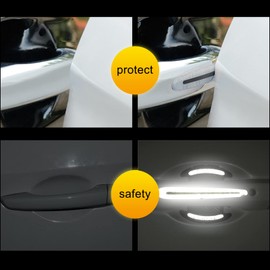 LANZMYAN Car Door Handle Protector Reflective Sticker Universal Auto Carbon Fiber Door Handle Anti Scratch Cover Guard 8PCS Silver