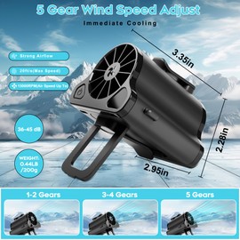 Jewaytec Portable Waist Fan 10000mAh Rechargeable Battery w/LED Display with 5 Speeds 12000RPM Strong Airflow Low Noise Hands-Free Clip on Wearable Belt Fan For Outdoor Camping Traveling Black