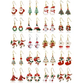 20 Pairs Christmas Earrings for Womens Holiday Earrings Christmas Drop Dangle Earrings Set Xmas Holiday Tree Elk Snowman Santa Hook Earrings Cute Christmas Party Jewelry Gifts