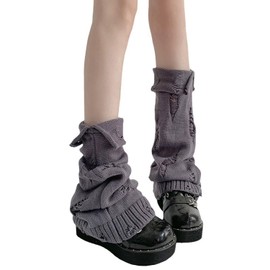 SherryDC Womens Y2k Knit Leg Warmers Harajuku Japanese Long Boot Socks Kawaii Lolita Winter Leg Cover