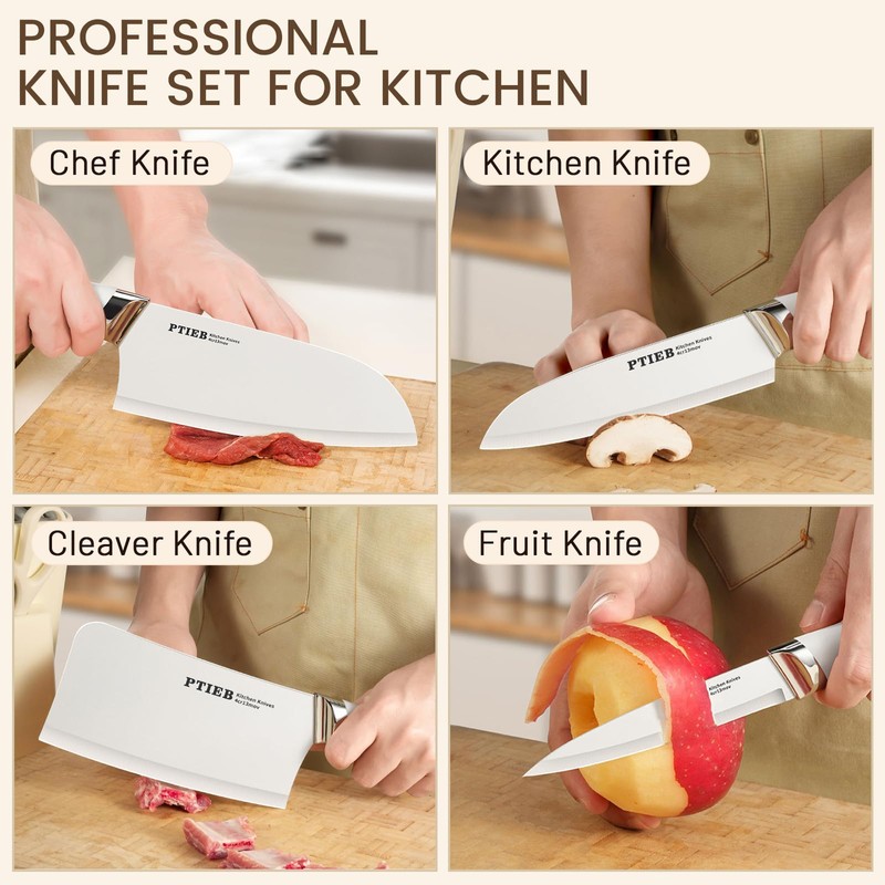 Knife Set, 6-Piece Kitchen Knife Set with Block, Stainless Steel