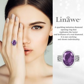 Linawe Amethyst Purple Silver Rings for Women, Chunky Ring Adjustable Birthstone Rings, Oval Imitation Diamond Fake Crystal Gemstone CZ Cocktail Rings Costume Ring