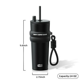 [Sidagar] 24oz Insulated Water Bottle – Cute Stainless Steel Tumbler with Lid & Straw | Keeps Drinks Hot/Cold 12H | Portable, Reusable, Dishwasher Safe | Ideal for Iced Coffee, Travel, Outdoor Fun, Summer Use dealsforyoudays:_Black