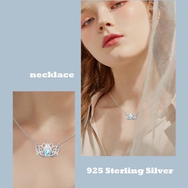 XIXLES Lotus Necklace for Women Sterling Silver Lotus Flower Pendant Moonstone Lotus Jewellery Gifts for Women Girls, Sterling Silver
