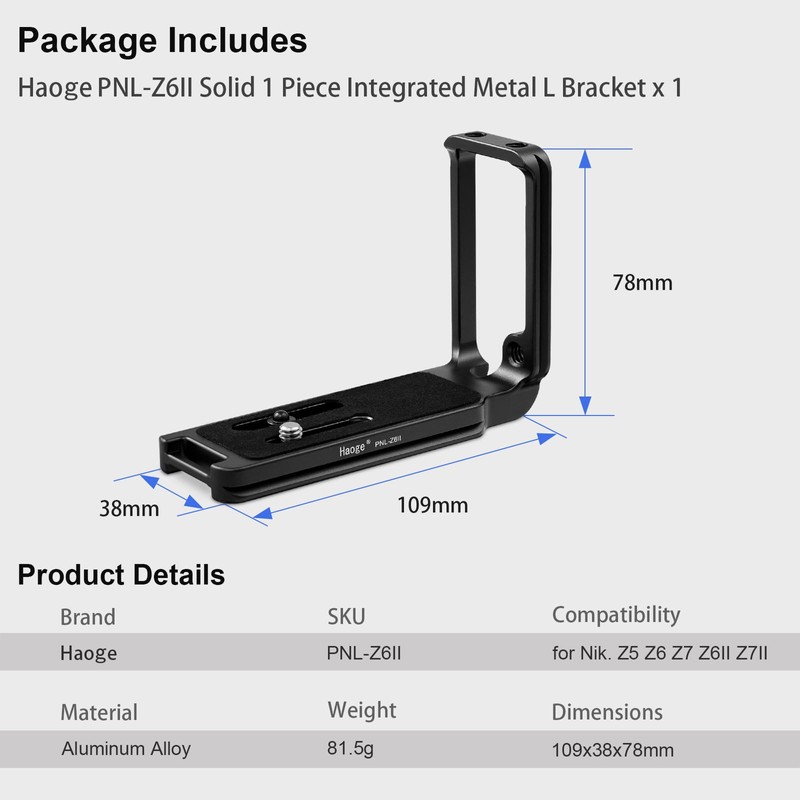 Haoge PNL-Z6II L Bracket for Nikon Z5 Z6 Z7 Z6II