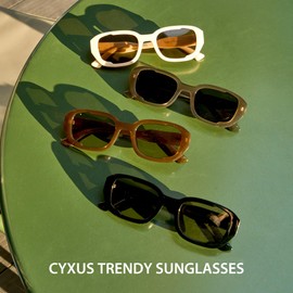 Cyxus Sunglasses for Women Men Trendy Sunglasses UV Protection for Outdoor 1271 (Bright Black Frame Geen Lens)