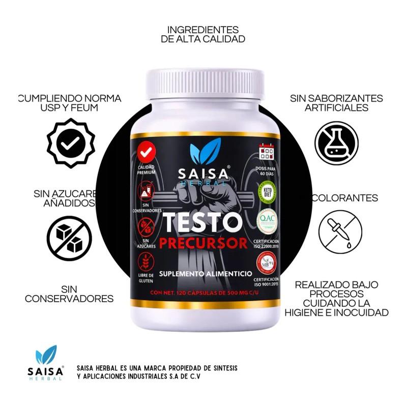 Precursor Testosterona 120 Cáps Saisa Herbal Suplemento Natural Apoyo Muscular