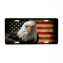 CafePress Bald Eagle and Flag Aluminum License Plate, Front License Plate, Vanity Tag