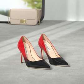 JOY IN LOVE Women's Pumps Shoes 3.5" High Heels Pointy Toe Stiletto Pumps Red Black 7US