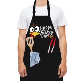 Thanksgiving Turkey Apron, Happy Turkey Day Chef Apron with Pockets for Women Men Thanksgiving Day BBQ Grilling Cooking Supplies
