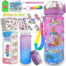 Decorate your own water bottle kids - Gifts for 5 6 7 8 9 Year Old Girls - mermaid unicorn toys for girls - girls craft kits age 5-8 Birthday Gifts - birthday girl (600ml)