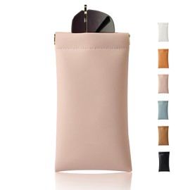 MEIBOOCH Squeeze Top Sunglass Case, New Organosilicon Soft Leather Eyeglass Glass Case Travel Large Sunglasses Pouch (No Phrase Printed, Pink)