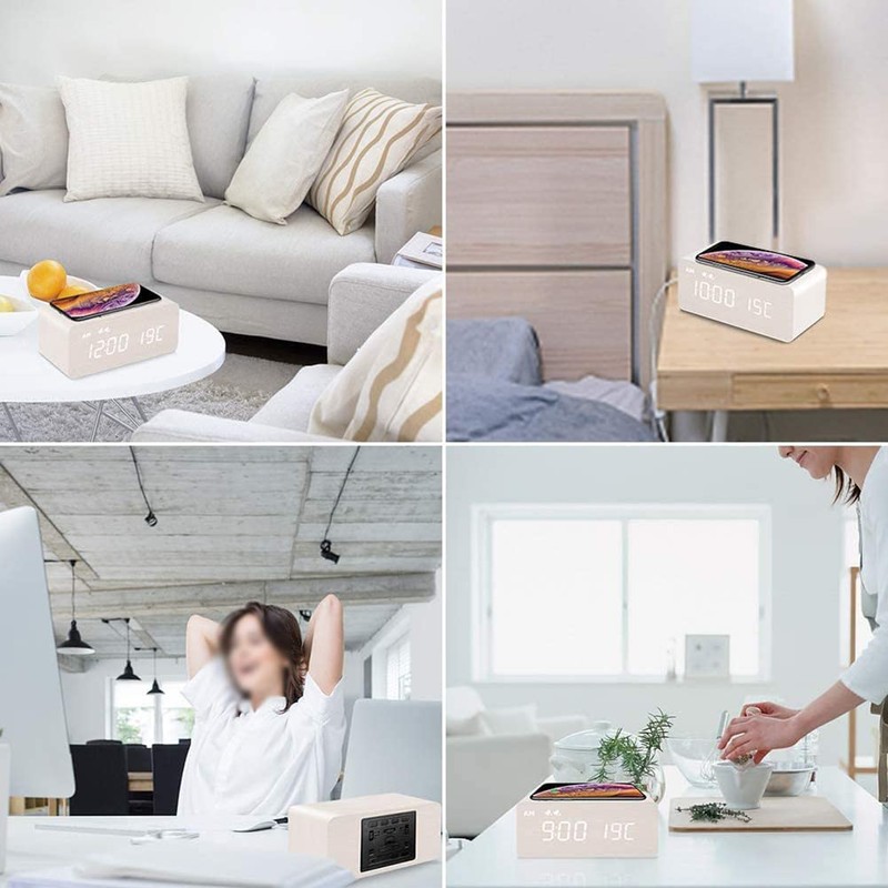 SPORTARC Bedside Wireless Alarm Clock with Dimmable LED Display -
