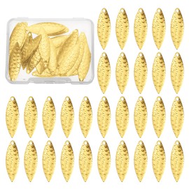 PATIKIL Fishing Lure Blades, 40 Pack 1.2" x 0.4" Round Fishing Spinner Baits Willowleaf Spinner Lures Making Part with Plastic Storage Box for Bait Accessories, Gold Tone