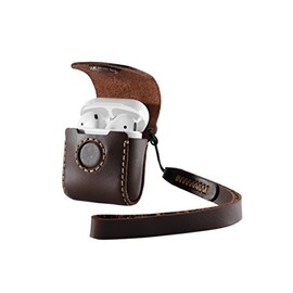 Leather Pouch for AirPods with Hand Strap (Brown)
