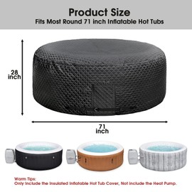 UCEDER Insulated Inflatable Hot Tub Cover,Round Spa Thermal Cover with External Heater/Pump Install Door Design,Energy-Saving and Eco-Friendly for Keeping Warm(Black,71" D x 28" H)