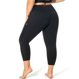 MEJING Plus Size Leggings with Pockets for Women,High Waist Tummy Control Workout Yoga Pants, Plus Size Capris with Mesh XL