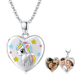 OHAYOO Unicorn Necklace with Picture, 925 Sterling Silver, Unicorn Pendant, Medallion to Open, with Picture, Unicorn Jewellery, Gifts for Women, Girls, Children, Sterling Silver
