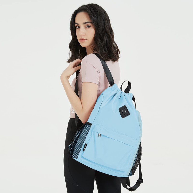 WANDF Drawstring Backpack Sports Gym Bag with Shoes Compartment, Water-Resistant