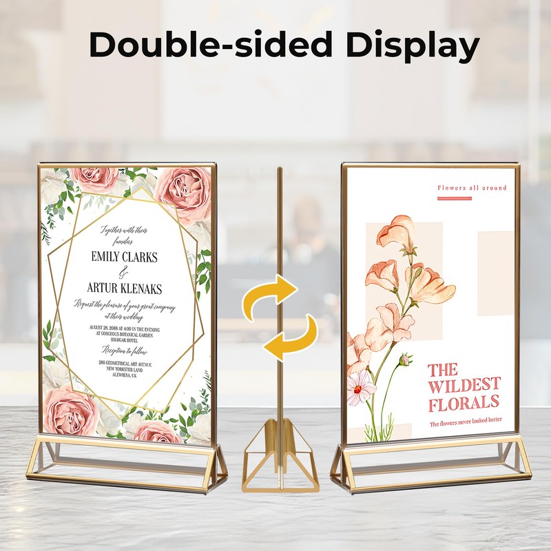 14 Pack Acrylic Sign Holder 4x6 Gold Frames, Wedding Table