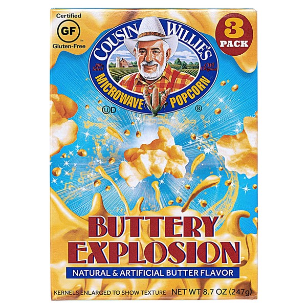 Cousin Willie's Microwave Popcorn Bags, Buttery Explosion (4 Boxes, 12