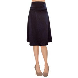 ShopMyTrend Women's A-Line Foldover Lightweight Flare Midi Pull On Closure Skirt Medium Black