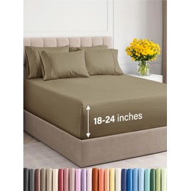 CGK Unlimited Extra Deep King Sheet Set - 6 Piece Breathable & Cooling Sheets - Hotel Luxury Bedding Set w/18-24 Inch Extra Deep Pockets - Easy & Secure Fit - Super Soft, Wrinkle Free and Comfy - Khaki, King Size