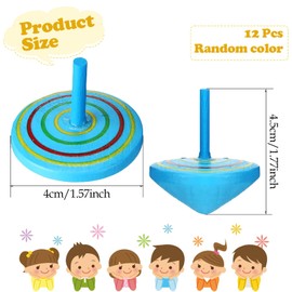 12 Pcs Spinning Top, Spinning Toys, Spinning Tops, 4 cm Handmade Painted Wooden Party Bag Fillers and Wood Spinning Top Toy Creative Wood Sensory Toy for Kindergarten Kids Children