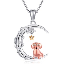 DAYLINLOVE Dachshund Moon Necklace S925 Sterling Silver Dachshund Pendant Necklaces Dachshunds Jewellery Gifts for Women Wife Mother