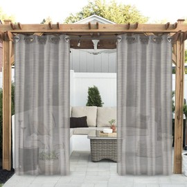 Joeoy 2 Panels Linen Textured Semi Sheer Outdoor Curtains for Patio, Waterproof Grommet Top Gray Sheer Curtains Panels with Rope Tieback, Keep Privacy for Pavilion/Porch/Yard/Cabin (54 by 84 Inch)