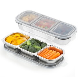 Stainless Steel Snack Containers with Lids- 3 Compartments Bento Lunch Snack Boxes for Adults- Reusable Meal Prep Lunch Containers for Home Travel (3compartment2PCS)