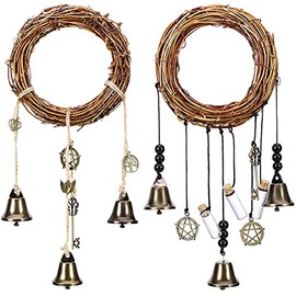 2 Pieces Witch Bells Protection for Door Knob Hanger Wiccan Wind Chimes Witchy Things Clear Negative Energy Attracts Positive Witchcraft Wicca Supplies for Boho Home Room Decor