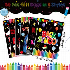 Teenyyou 60 Pcs Back to School Gift Bags Bulk Small Plastic Welcome Back Candy Treat Goodie Cookie Bags with Handles for First Day of School Classroom Party Favors Supplies