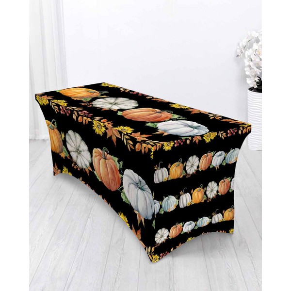 Spandex Tablecloth for 4ft Rectangle Tables,Fall Farm Pumpkin Fitted Stretch