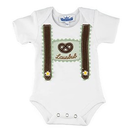 P.Eisenherz Short-sleeved bodysuit with braces and embroidery Lausbub green, Green, 80