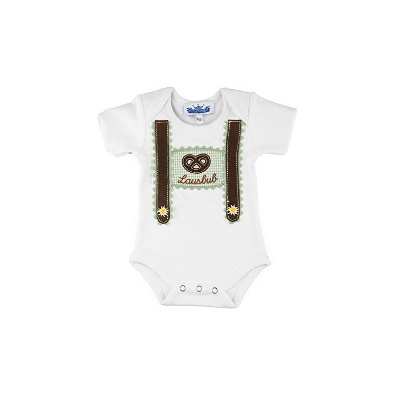 P.Eisenherz Short-sleeved bodysuit with braces and embroidery Lausbub green, Green,