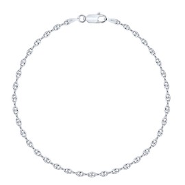 Planetys - Coffee Bean Chain Bracelet 925 Sterling Silver Rhodium-Plated Chain 2.5 mm Width Lengths 18-19-20-21 cm, Argento Sterling, without stone