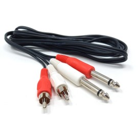 DRUT 1.8m Twin 6.35mm MONO Jack Plugs to 2 x RCA Phono Plugs OFC Audio Cable Male to Male Lead (6ft)
