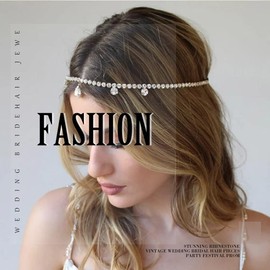 Fdesigner Diadema de boda con diamantes de imitación, estilo vintage, para novia, con borlas, estilo bohemio, para novia, accesorios para el cabello para fiestas, festivales (plateado-bohemio)