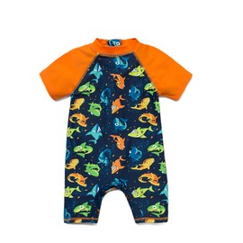 BONVERANO Baby Boys Sunsuit UPF 50+ Sun Protection All in One with Zipper Swimwear with Sun Hat(Orange,3-6Months)