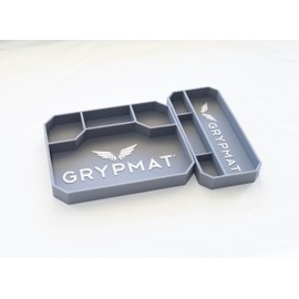 Grypmat Plus Grip Mat for Mechanics - Non-Slip Flexible Silicone Tool Tray - Tool Organizer for Tool Box - Magnetic-Free, Easy-to-Clean Tool Mat - DUO Small & Medium, Gray
