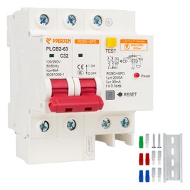 PJERJZN 20 Amp 2-Pole Ground Fault Circuit Breaker with Surge Protection, Type C 120V-240VAC, DIN Rail Mount, Residual Current Protection for Home and Industrial (20 Amp)