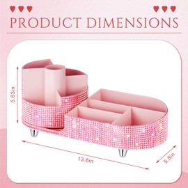 Resholder Teen Girls Women Gift Bling Makeup Organizer Large Girly Makeup Organizer 360 Rotating Rhinestone Diamond Skin Care Brush Holder for Countertop Bathroom, Teen Girls Essentials (Pink)