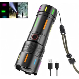 Multi-functional Flashlight | 4 Level Power Display, Type-C High Speed Charging, USB Charging, Car Charging, Adjustable Luminous Flux Size, Comes with a Tailstrap for Easy Carry, Military Use