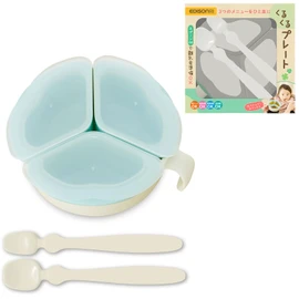 Edison Mama Rolling Plate, Easy to Rotate, From Weaning to Eating 1 Person, Includes 2 Spoons, Baby Food Prep