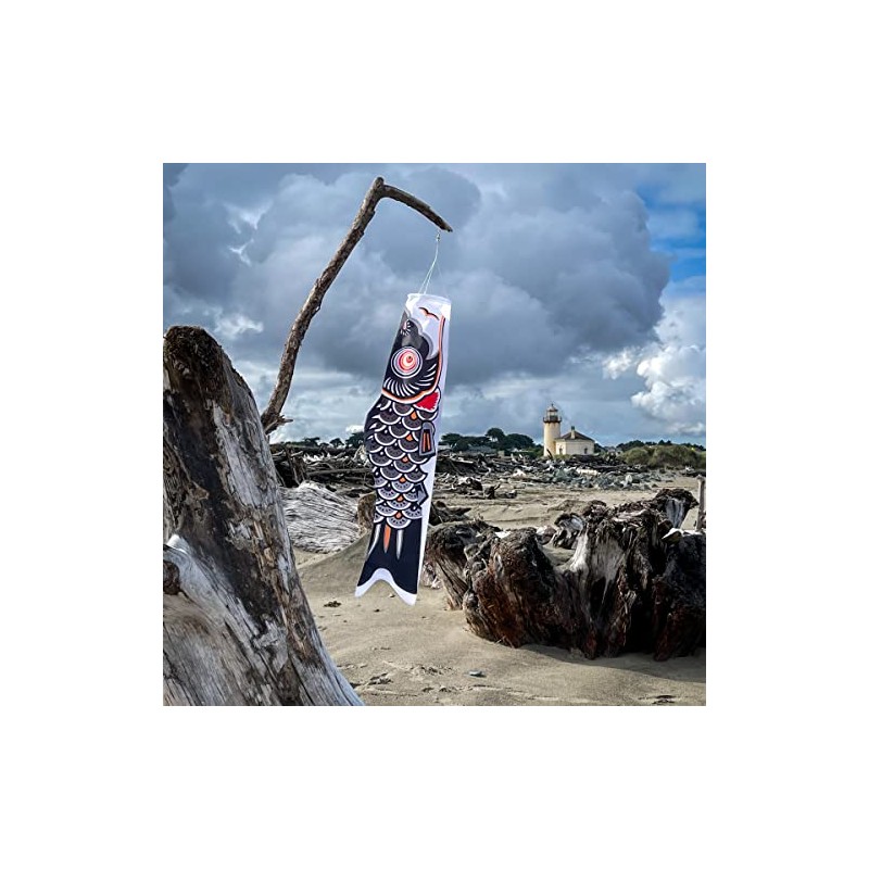 En la brisa peces koi Windsock, 36 pulgadas, Negro